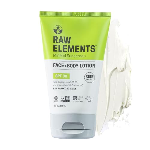Raw Elements Face and Body Mineral Sunscreen SPF 30 Tube, Organic Sunblock Daily Protection, Non Toxic Reef Safe, Water Resistant, Cruelty Free, 3 oz Beauty & Personal Care Raw Elements