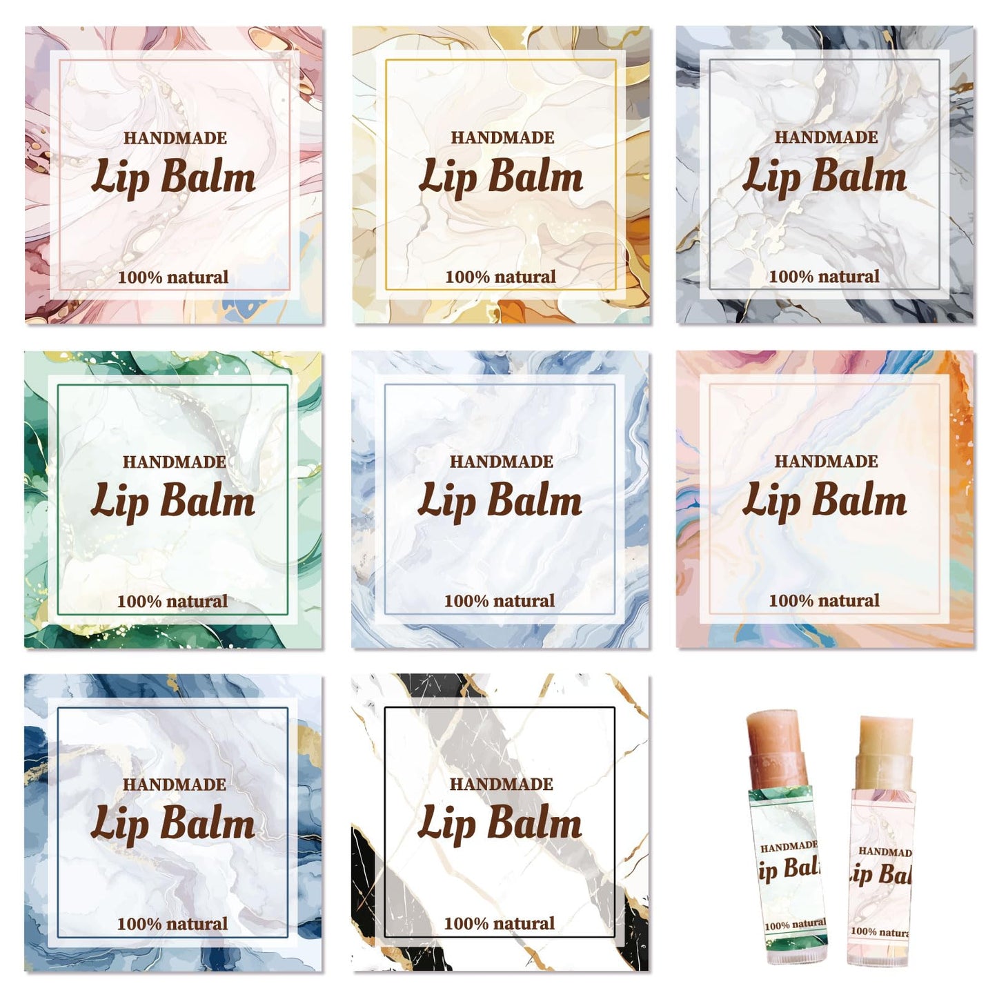 CRASPIRE 8 Styles Lip Balm Stickers, 80 Pcs, Marble Square Pattern, Waterproof, Self-Adhesive, DIY Labels for Lip Balm Tubes & Containers Beauty and Personal Care CRASPIRE