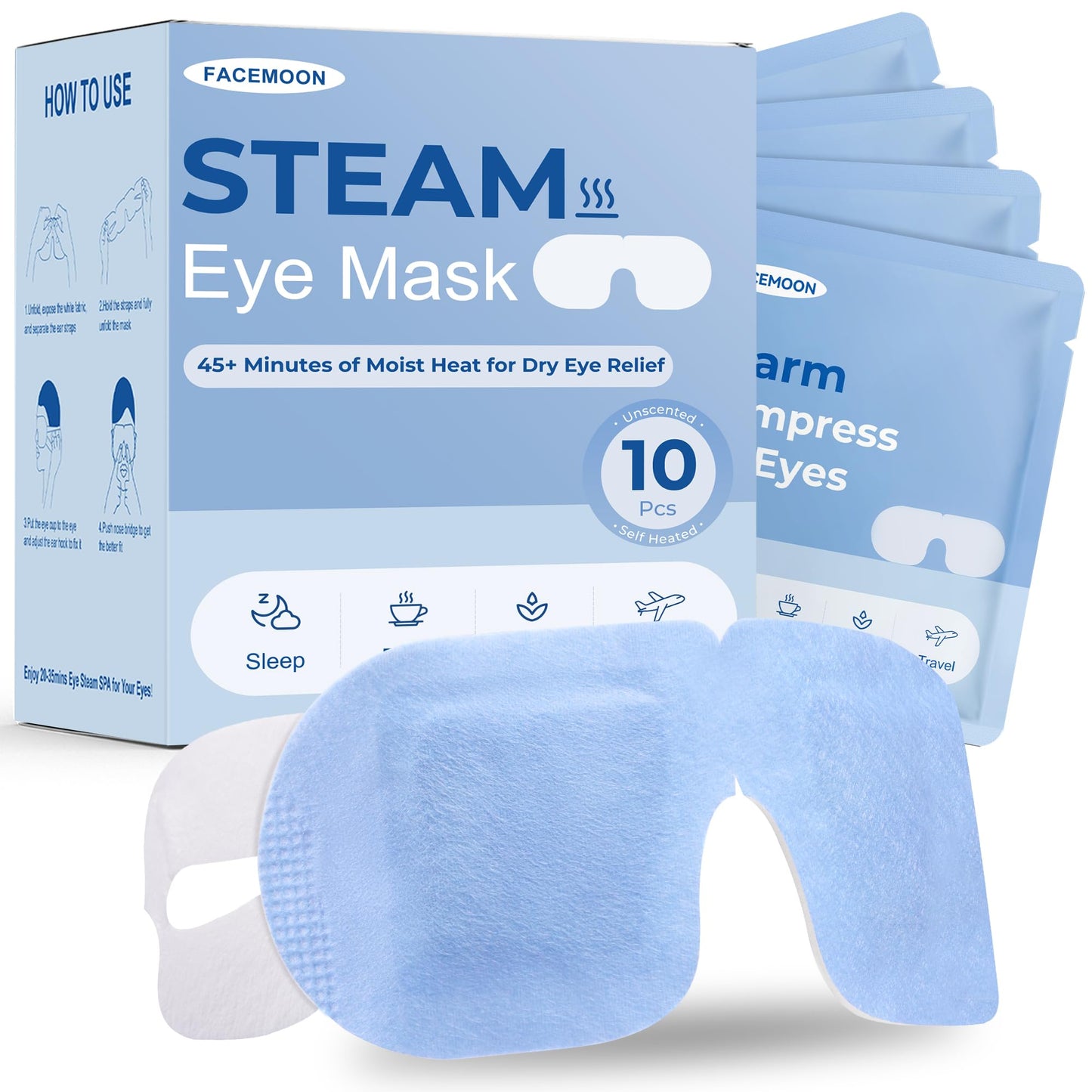 Warm Eye Compresses for Dry Eyes: 10 Packs Disposable Steam Eye Mask for Tired Eyes & Puffiness - Heated Sleep Mask for Fast Relief - Ideal for Spa Beauty and Personal Care Facemoon Default Title
