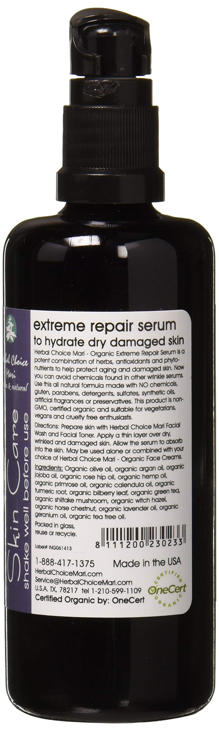 Herbal Choice Mari Organic Extreme Repair Serum, Dry and Damaged Skin; 3.4floz UV Glass Beauty & Personal Care Nature's Brands