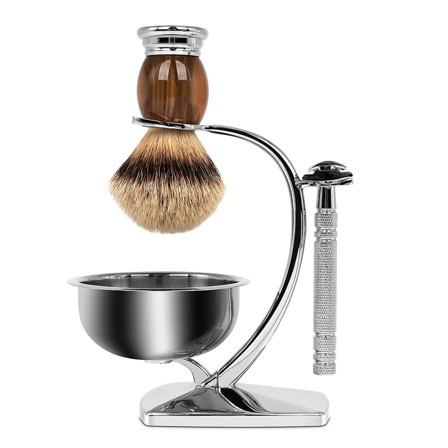 Linkidea Universal Safety Razor Brush Stand with Shaving Bowl, Men's Stainless Steel Grooming Holder and Soap Bowl for Bathroom, Compatible Beauty and Personal Care Linkidea