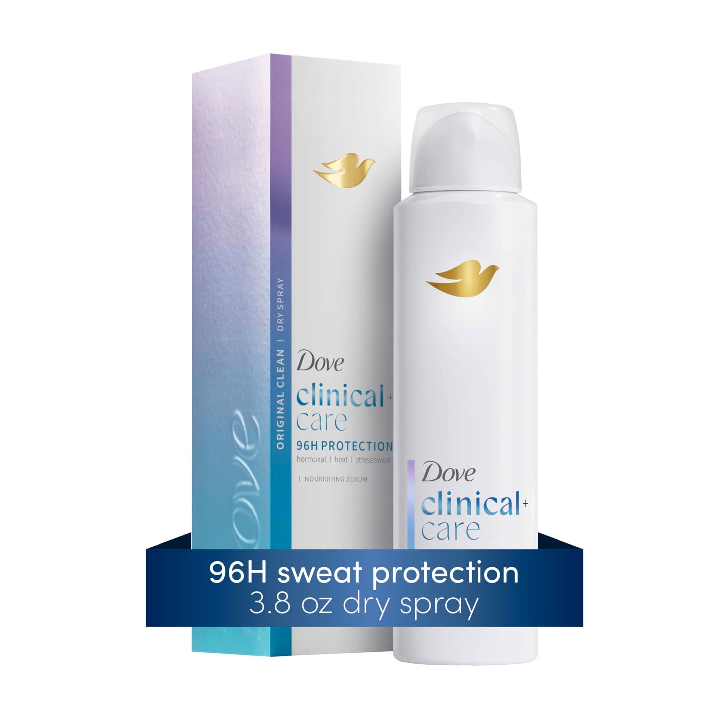 Dove Clinical + Care Antiperspirant Deodorant Dry Spray for Women, 96H Clinical Strength Sweat & Odor Protection, With Nourishing Serum, Original Beauty and Personal Care Dove