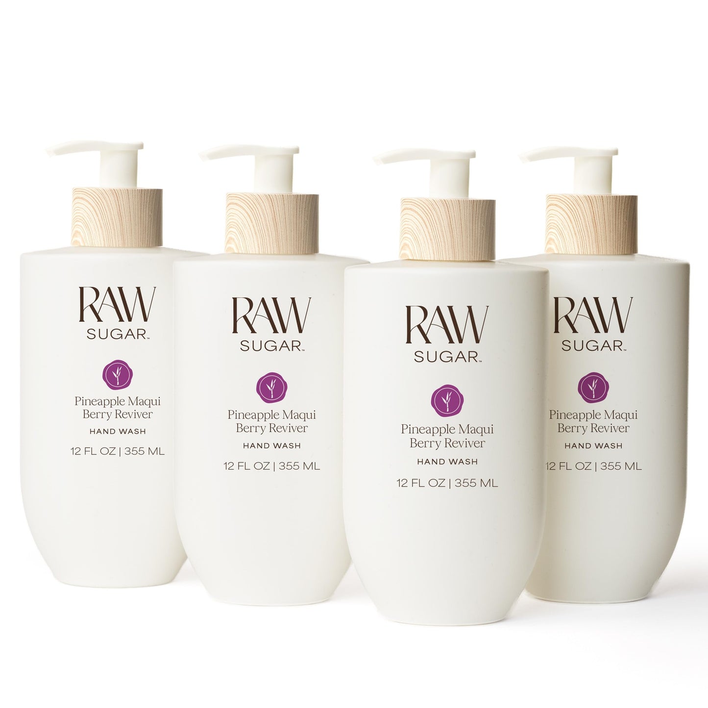 RAW SUGAR Pineapple Maqui Berry Reviver Hand Wash, 12 Fl Oz (Pack of 4) Liquid Hand Soap for Kitchen or Bathroom, Cleanses & Refreshes Hands, Vegan Beauty & Personal Care RAW SUGAR