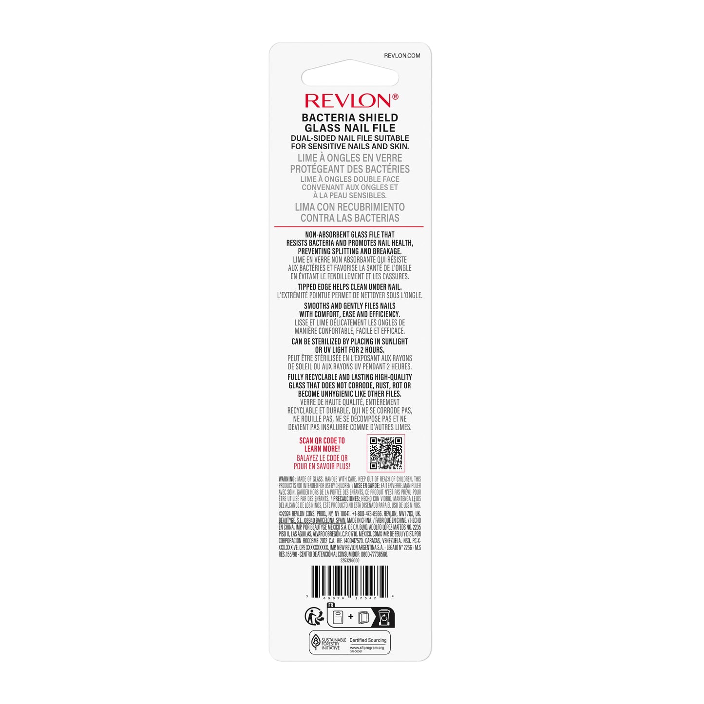Revlon Glass Nail File, Manicure Tool for Shaping Natural Fingernails, Self-Cleaning with Bacteria Shield Technology, 1 Count Beauty & Personal Care REVLON