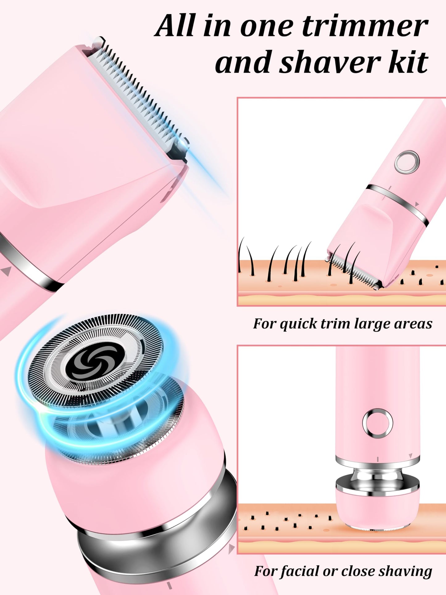 Cayzor Bikini Trimmer and Shaver Kit for Women - 2-in-1 Wet/Dry Electric Body Hair Trimmer Facial Hair Removal Cordless Waterproof Bikini Shaver Razor Beauty and Personal Care Cayzor