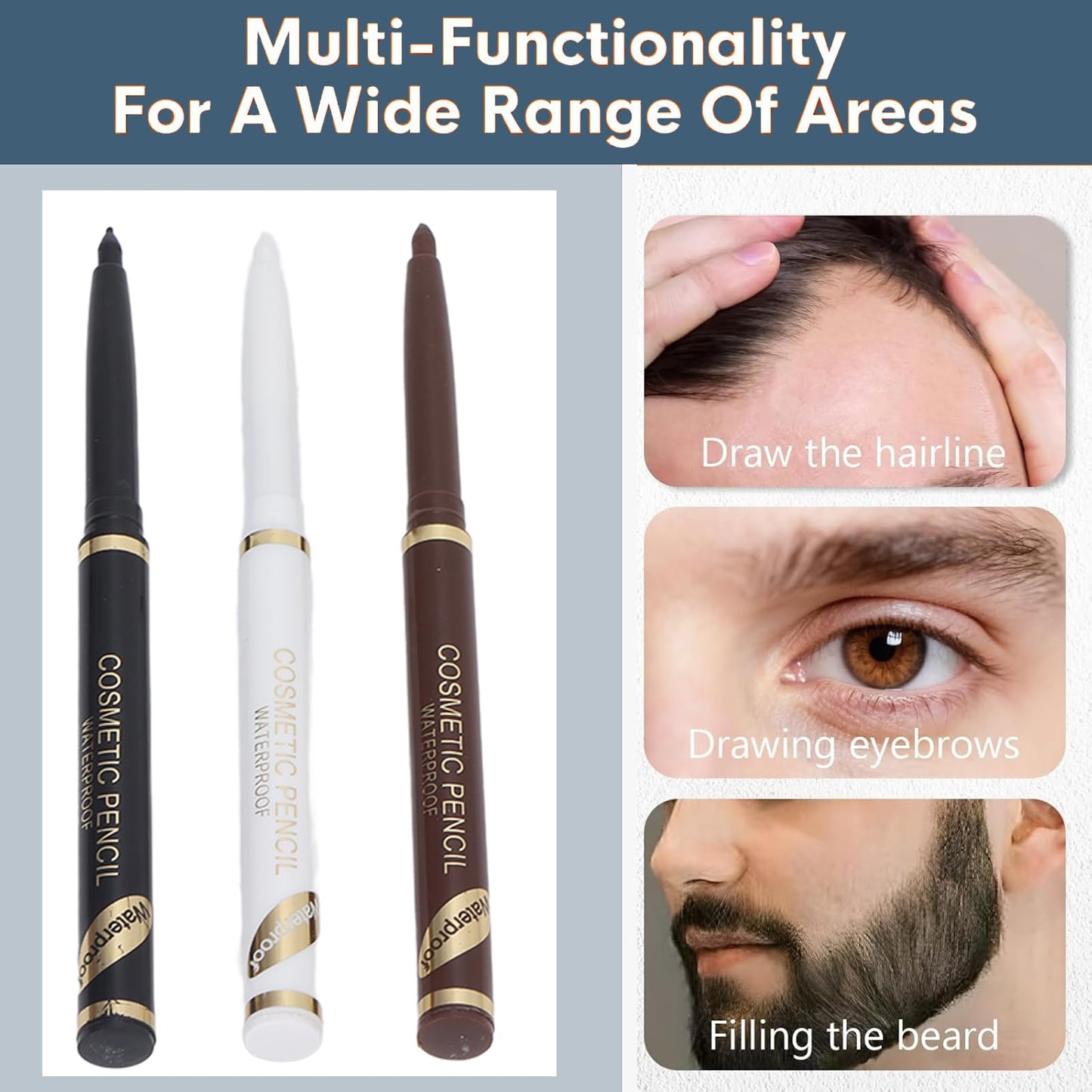 Beard Filler Pen, 3 Pieces Beard Contour Pencils, Enhance and Color Facial Hair (White, Black, Brown) Beauty and Personal Care Brrnoo