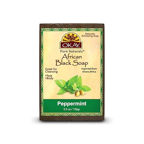 OKAY | African Black Soap with Peppermint | For All Skin Types | Cleanses and Exfoliates | Nourishes and Heals | Free of Sulfate, Silicone & Paraben | Beauty & Personal Care OKAY