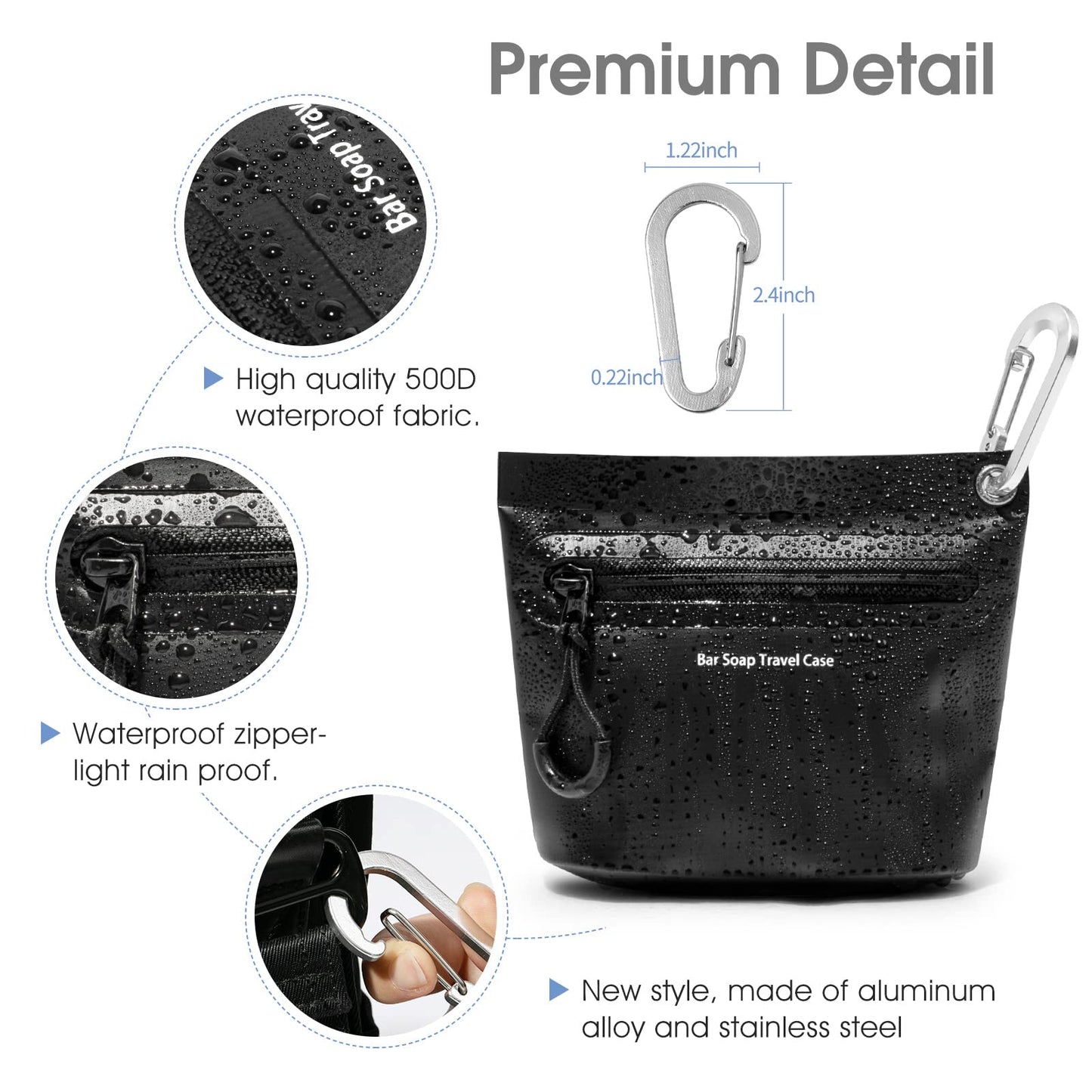 WIROTA Travel Soap Container Bag with Waterproof Zipper and Carabiner Clip Waterproof and Leak Proof Soap Travel Case Travel Accessories (Black) Beauty & Personal Care WIROTA