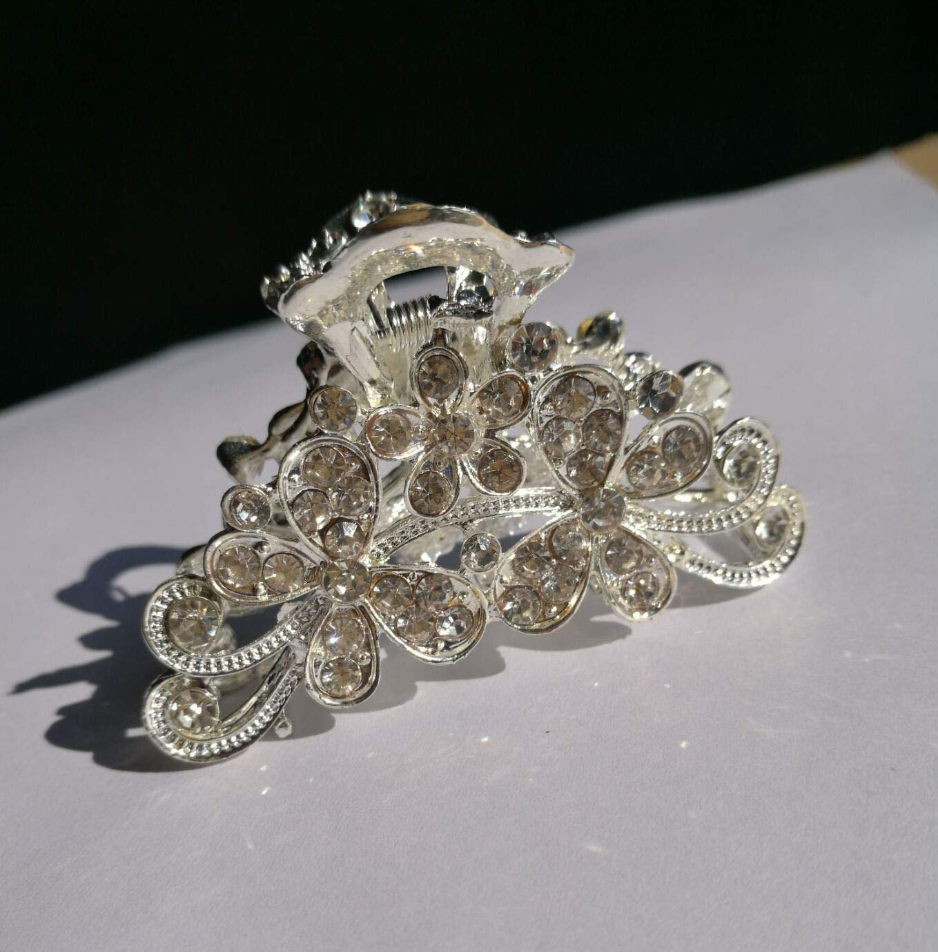 Numblartd Vintage Silver Chic Alloy Fancy Hair Claw Jaw Clips Pins with White Rhinestone - Fashion Retro Hair Catch Hair Updo Grip Hair Accessories Beauty & Personal Care Numblartd