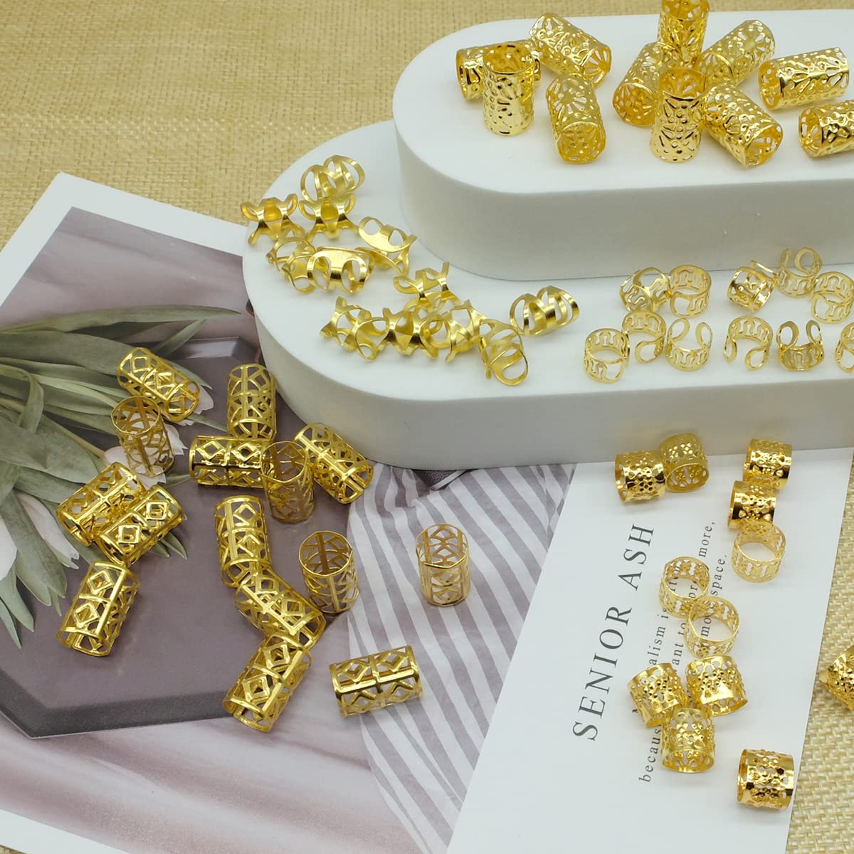 LEILEIXI 100 PCS Gold Dreadlock Locs Accessories for Hair, Hair Jewelry for Braids Hair Rings for Women and Girls, Adjustable Cuffs Braiding Hair Beauty & Personal Care LEILEIXI
