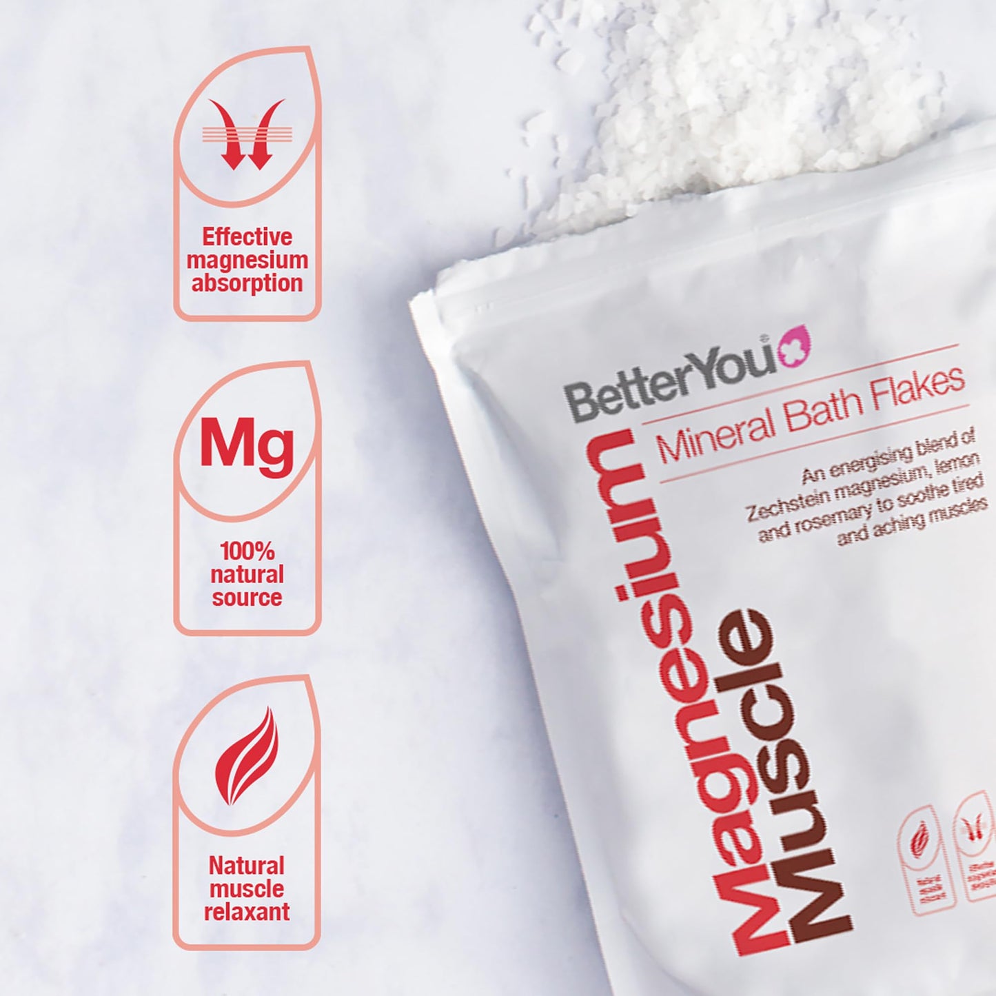 BetterYou Magnesium Muscle Bath Flakes - Mineral Bath Salts for Muscle Recovery - Post-Workout Soak for Sore Muscles - Natural Magnesium - 2.3 lb Beauty and Personal Care BetterYou