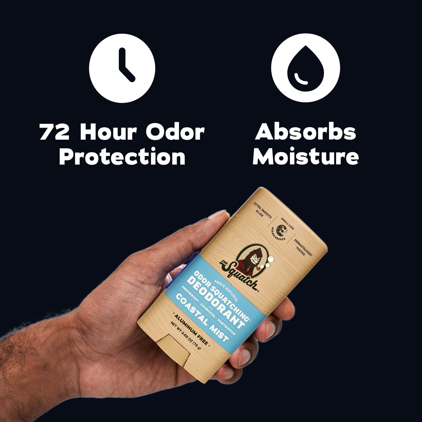 Dr. Squatch Natural Men’s Deodorant - Aluminum Free Natural Deodorant Men with Charcoal & Postbiotics for 72-Hour Odor Protection - Coastal Mist Beauty and Personal Care Dr. Squatch