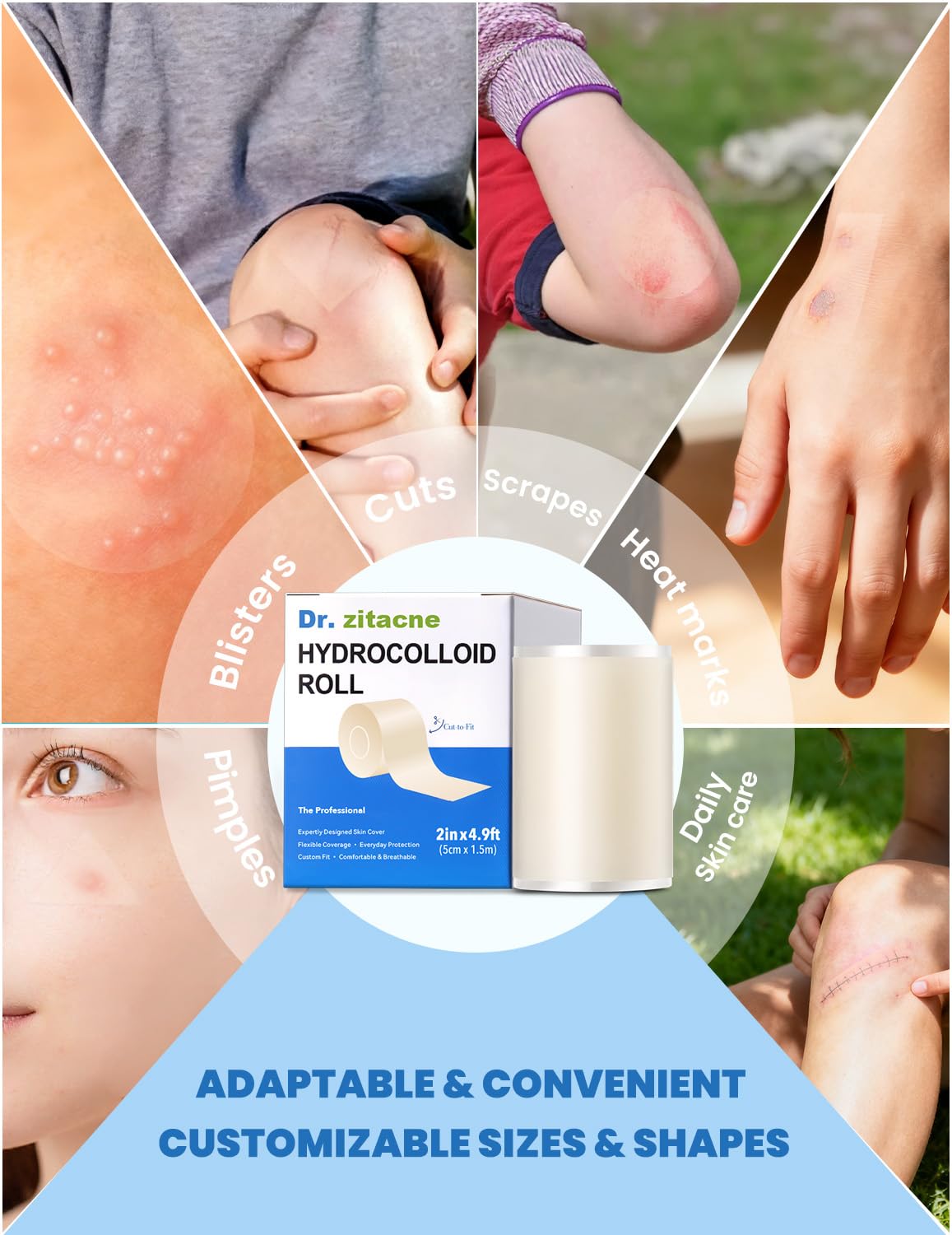 Pimple Patch Hydrocolloid Roll, Cut-to-Size Suit Various Blemishes, Waterproof, Ultra Absorbent, Flexible, Clean & Easy to Use, Protects Picking Beauty and Personal Care Dr. Zitacne