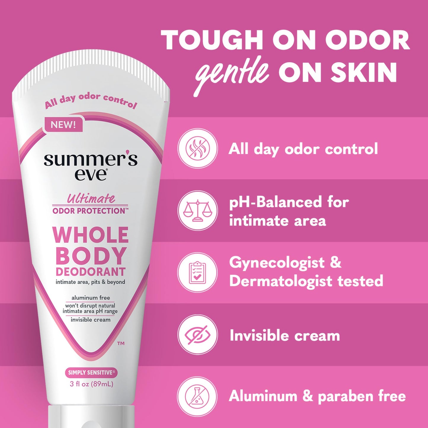 Summer's Eve Simply Sensitive Whole Body Deodorant for Women, Aluminum-Free Ultimate Odor Control Cream, 3 Oz Beauty and Personal Care Summer's Eve