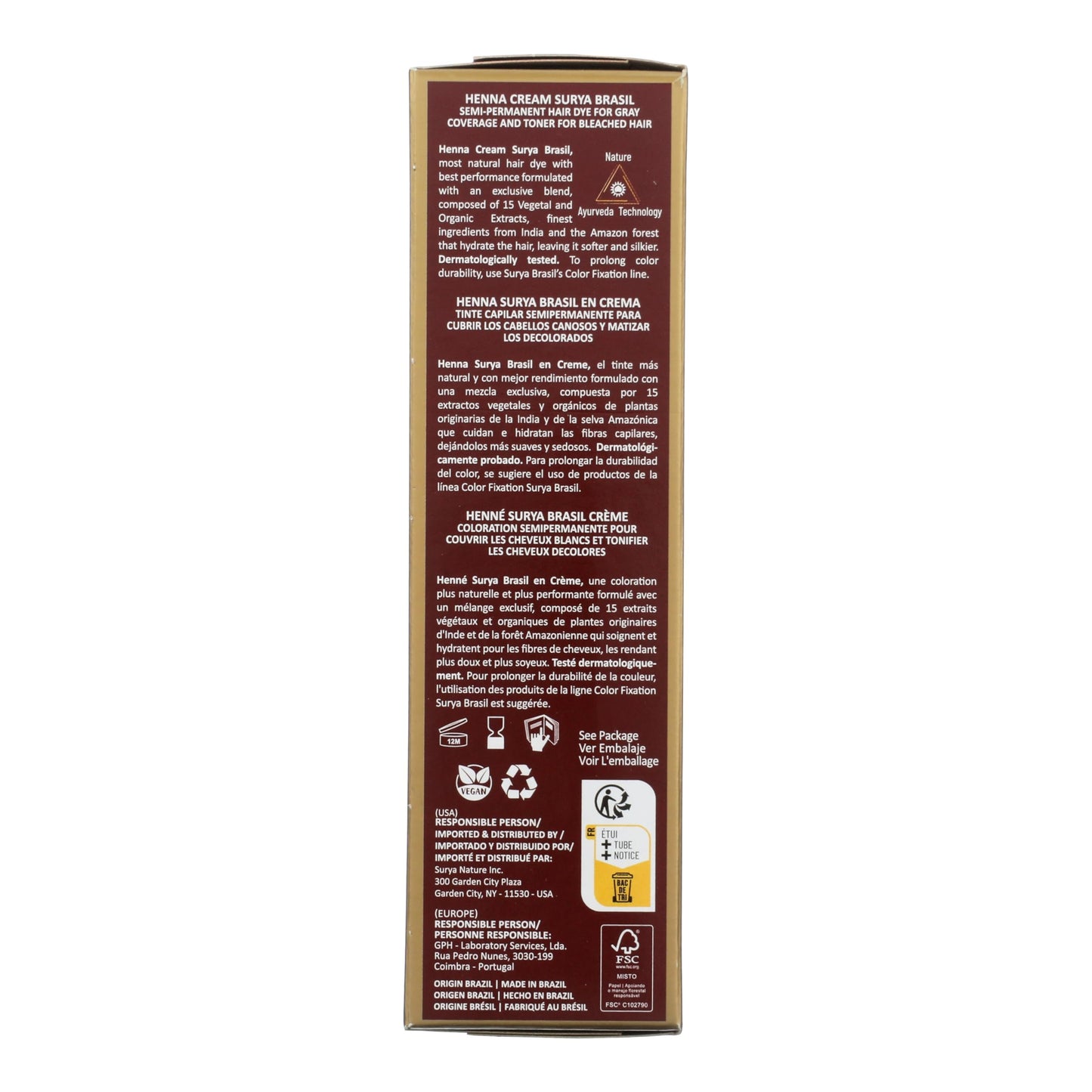 Surya Brasil Henna Cream Black - 96% Natural Ingredients, Vegan, Cruelty-Free, Eco-Friendly, Semi-Permanent Hair Color, Deep Hydration & Shine, 2.37 Beauty & Personal Care Surya Brasil