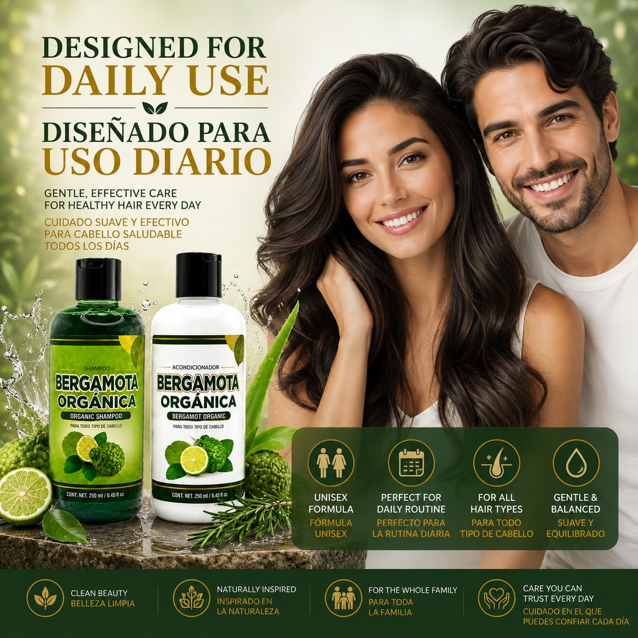 Shampoo Organic Bergamot + Conditioner (16.9 fl oz) with Aloe Vera & Rosemary | SHAMPOO ORGÁNICO BERGAMOTA con Sábila & Romero + Acondicionador - 500 Beauty & Personal Care HIGH SUPREME