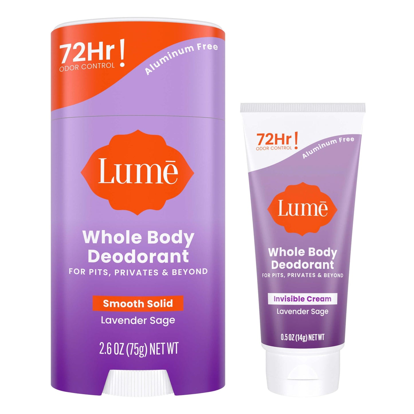 Lume Whole Body Deodorant - Invisible Cream Mini + Solid Stick Bundle - 72 Hour Odor Control - Aluminum & Baking Soda Free, Skin Loving (Lavender Beauty and Personal Care Lume