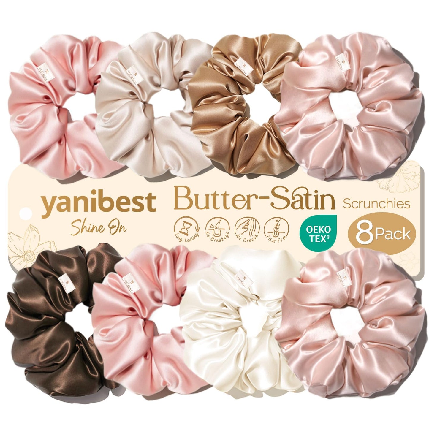 Yanibest 8 Pcs Satin Scrunchies - Silk Scrunchies Ponytail Holders, Soft Satin Hair Ties No Damage, Hair Accessories for Women Beauty and Personal Care YANIBEST Default Title