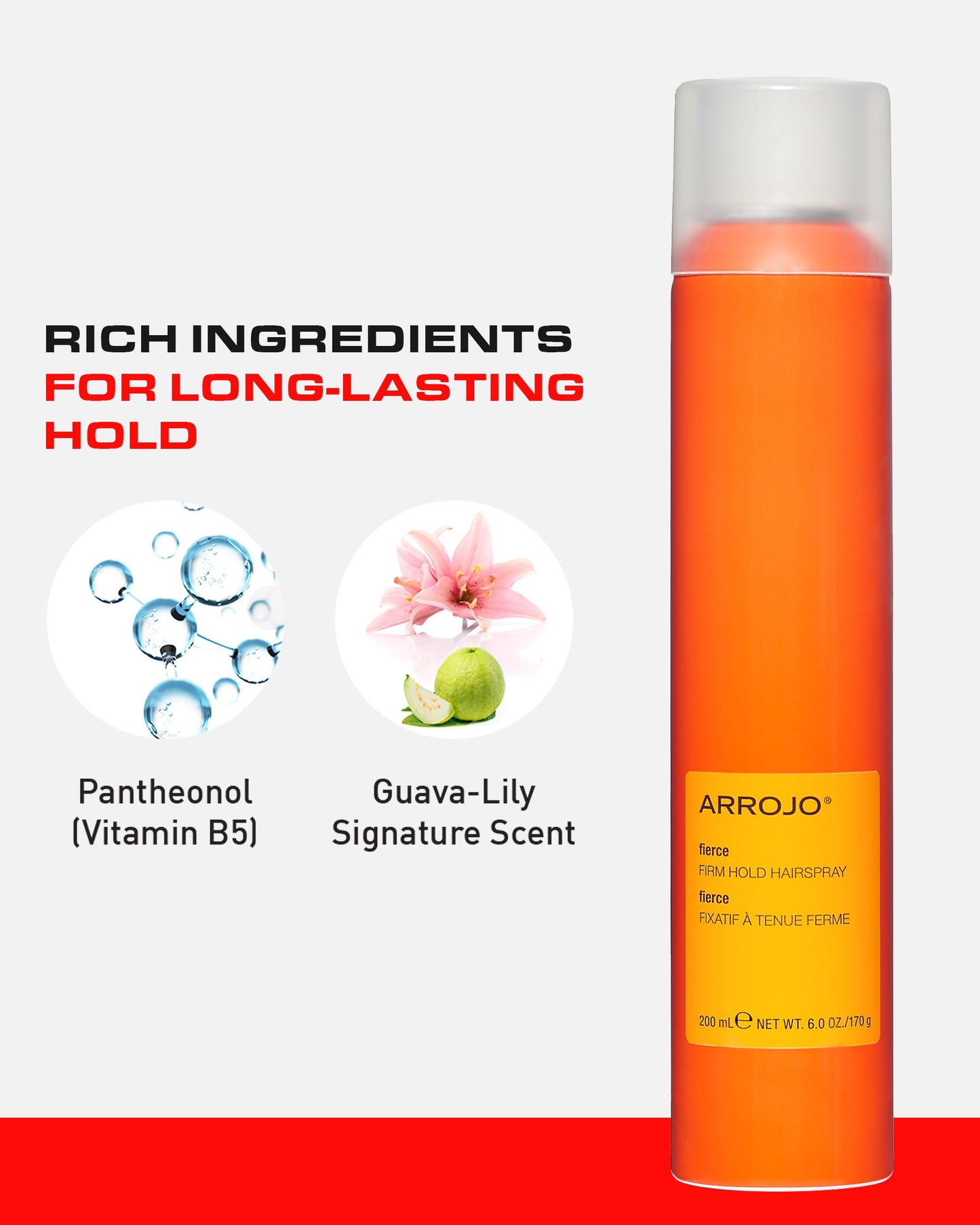 Arrojo Fierce Firm Hold Hairspray - Sulfate & Paraben-Free Firm Hold Hairspray - Anti Humidity Shine Spray for All Hair Types, 6 oz. Beauty & Personal Care ARROJO