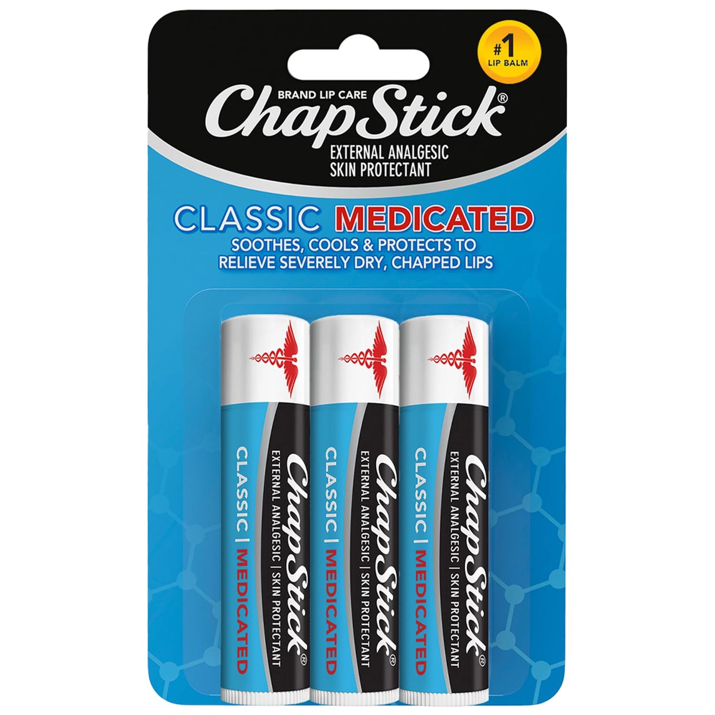ChapStick Classic Medicated Lip Balm 3-Pack - External Analgesic, Skin Protectant for Dry Lips & Cold Sore Pain Relief, 0.15 Oz Ea Beauty and Personal Care ChapStick