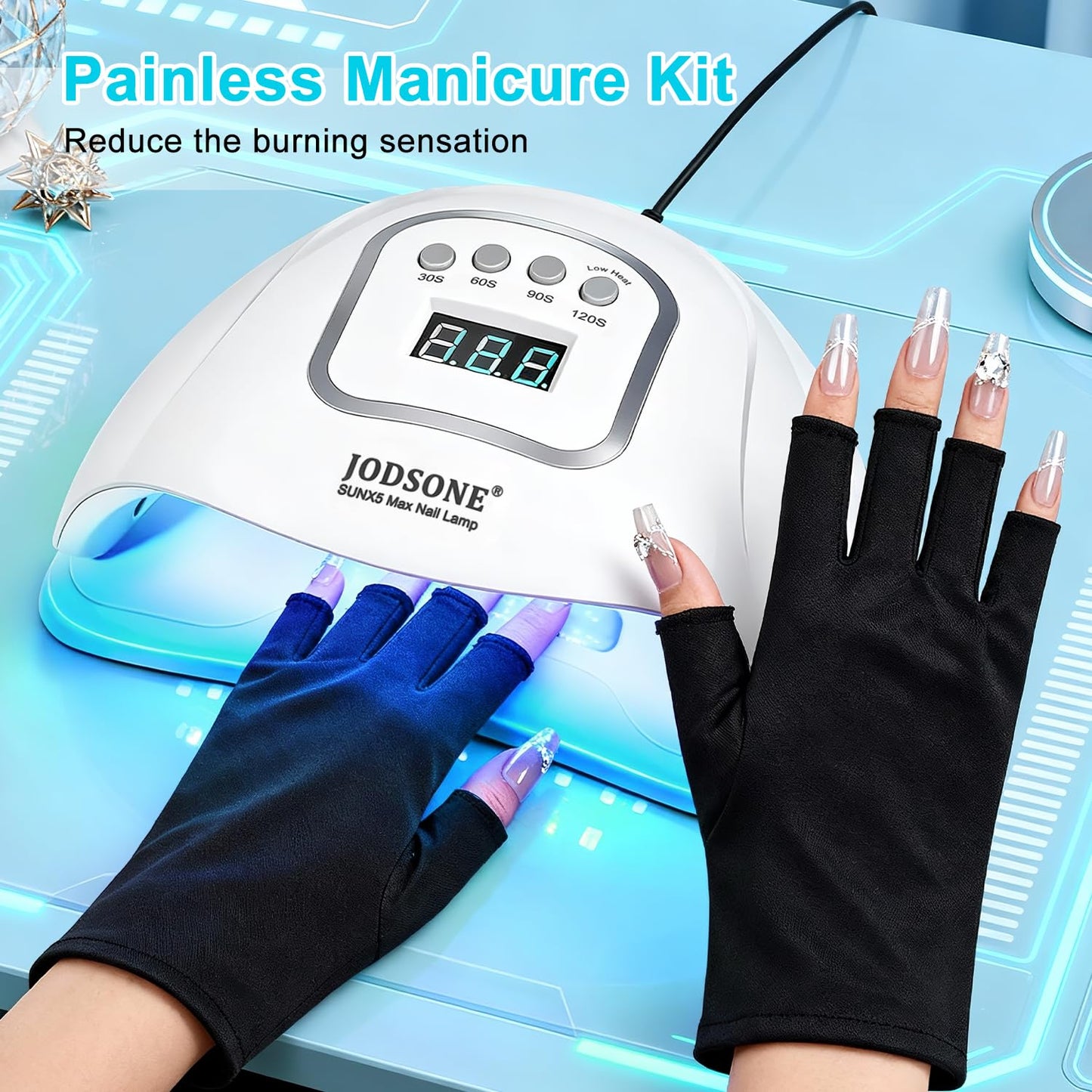 JODSONE U V LED Nail Lamp with Gloves Kit, Nail Dryer for Gel Nails Professional for Home and Salon Beauty and Personal Care JODSONE