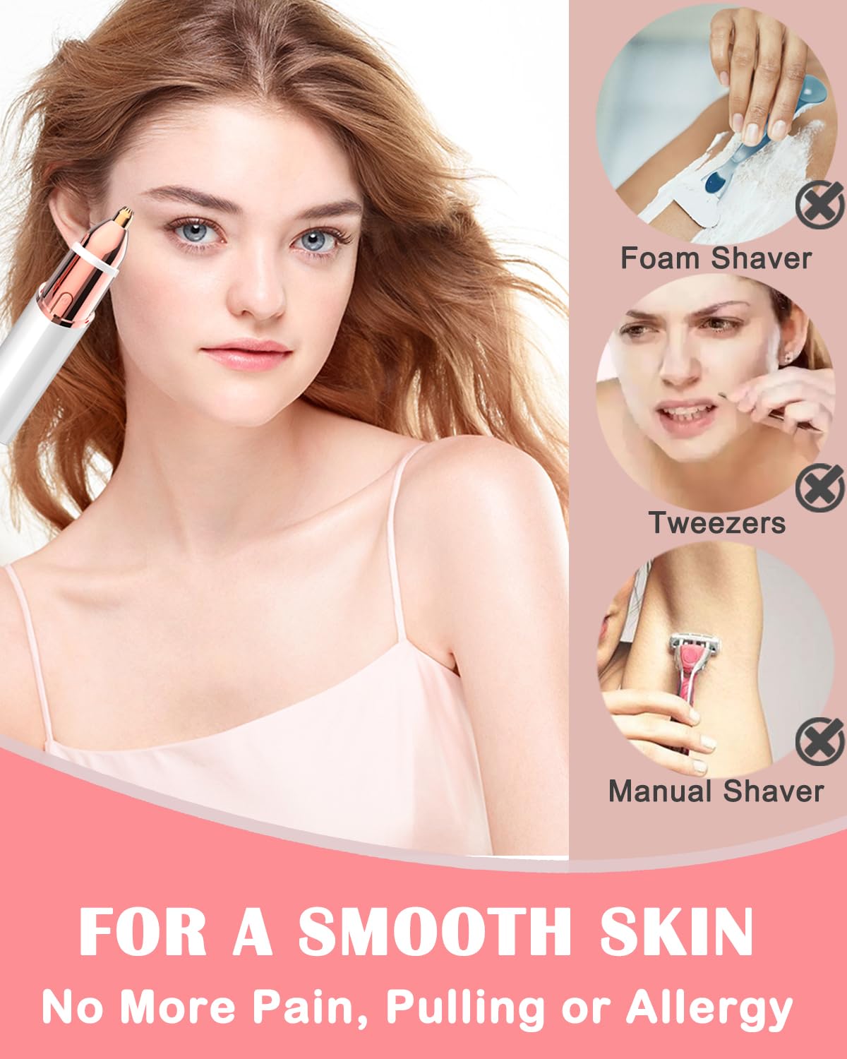 Facial Hair Remover and Eyebrow Trimmer - 2 in 1 Facial Hair Removal Epilators for Women - Rechargeable Travel Face Hair Razor Bikini Shaver for Face Beauty and Personal Care KAYZON