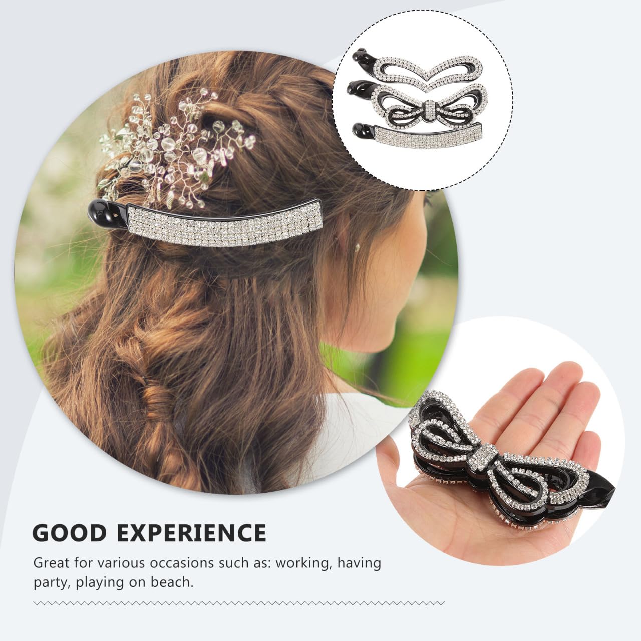 Beaupretty Diamond-in Banana Hair Clip 3 Pcs Rhinestone Hair Claw for Women Perfect for Updos and Everyday Styles Beauty & Personal Care Beaupretty