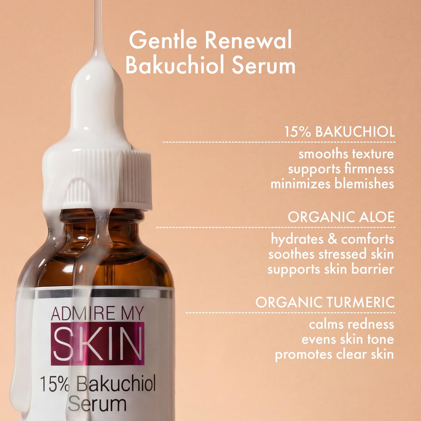 Admire My Skin 15% Bakuchiol Serum Natural Retinol Serum Alternative for Face - Anti Blemish Anti Aging Facial Serum With Organic Aloe + Turmeric 1oz Beauty & Personal Care Admire My Skin
