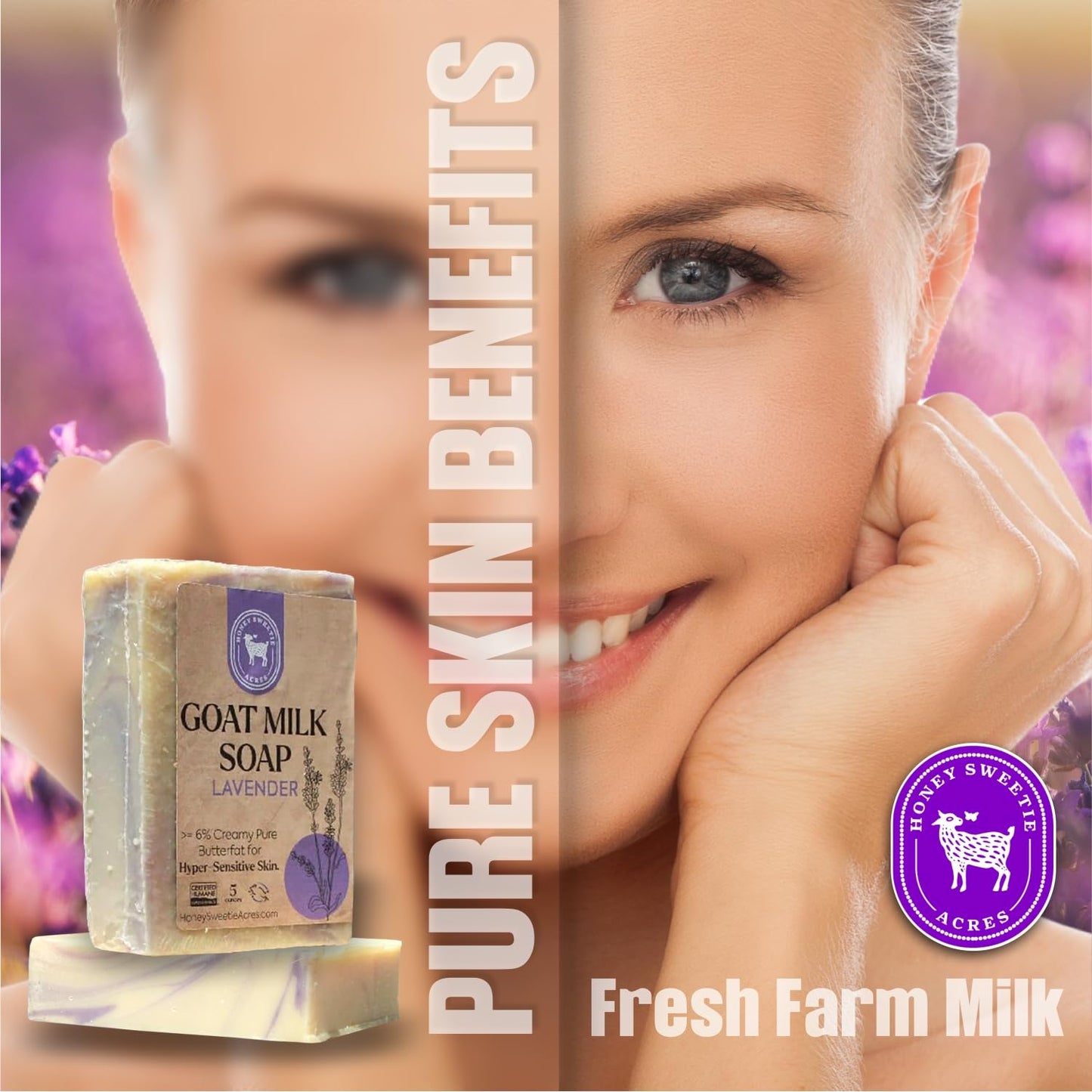 Honey Sweetie Acres 2-Pack Lavender Goat Milk Soap - Handmade 5 oz Bar, Made with Natural Ingredients, Moisturizing & Gentle, Made in the USA Beauty & Personal Care Honey Sweetie Acres