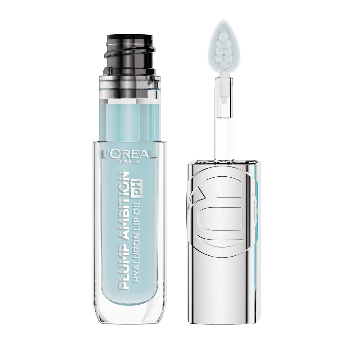 L'Oreal Paris Plump Ambition pH Hyaluron Lip Oil, Color Shifting Lip Tint with 24HR Hydration, Volumizing Shine and Lasting Color, 010 pH Cristal Ice