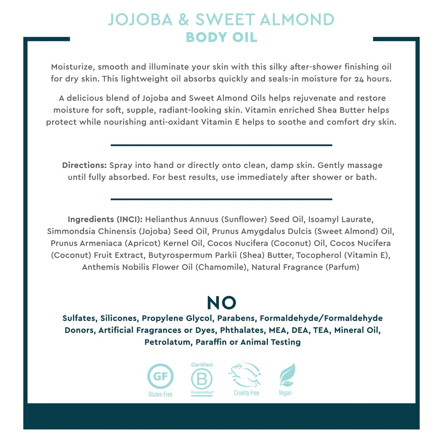 Desert Essence, Jojoba & Sweet Almond Body Oil Spray, 8.28 fl. oz. - Gluten-Free, Vegan, Cruelty Free - 24hour Moisture, Soothes Skin, Perfect Beauty & Personal Care Desert Essence