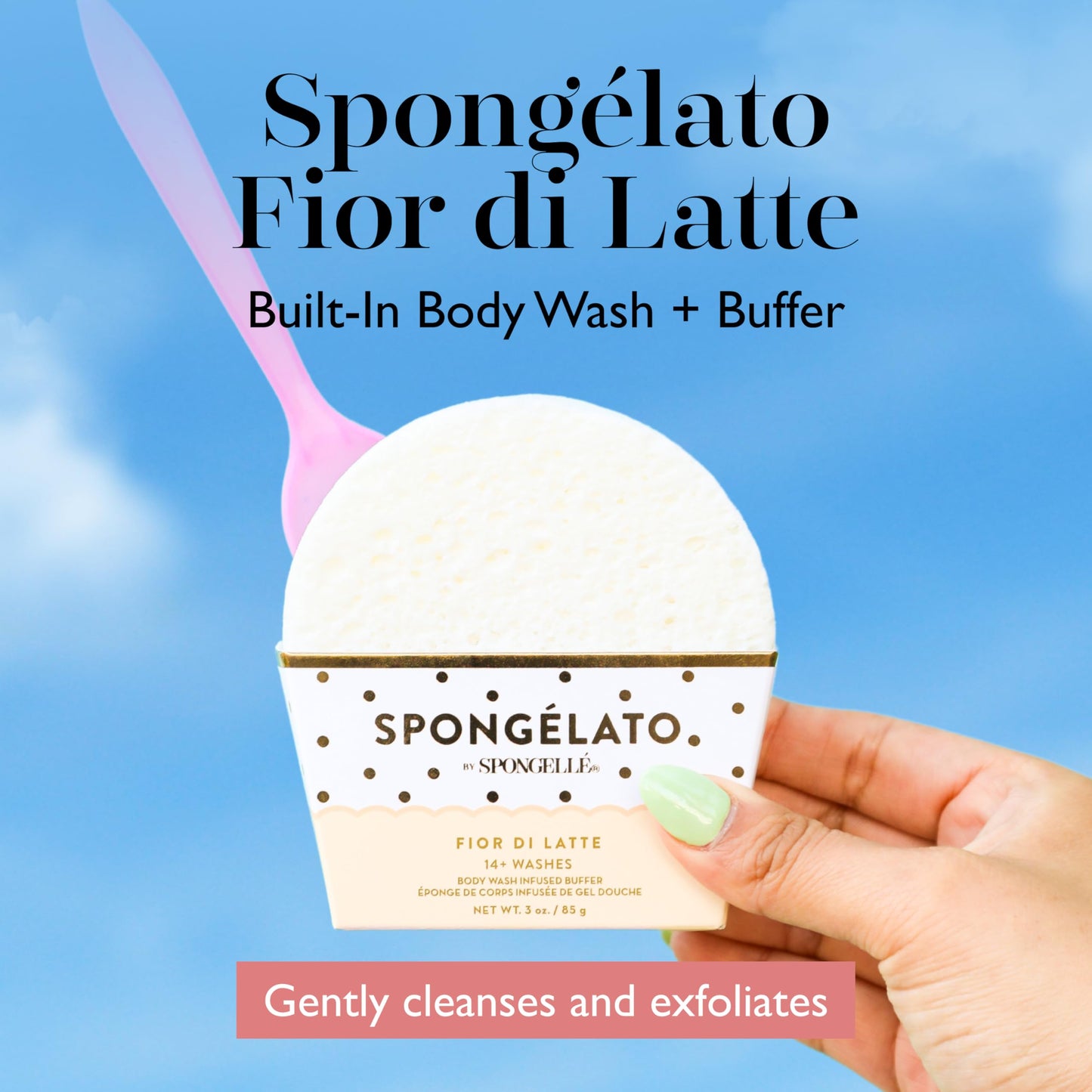 Spongellé Fior de Latte (Vanilla) Spongélato Bath Sponge - Built-In Body Wash & Body Scrubber, Shower Loofah Sponge for Women - 14+ uses Beauty and Personal Care SPONGELLÉ