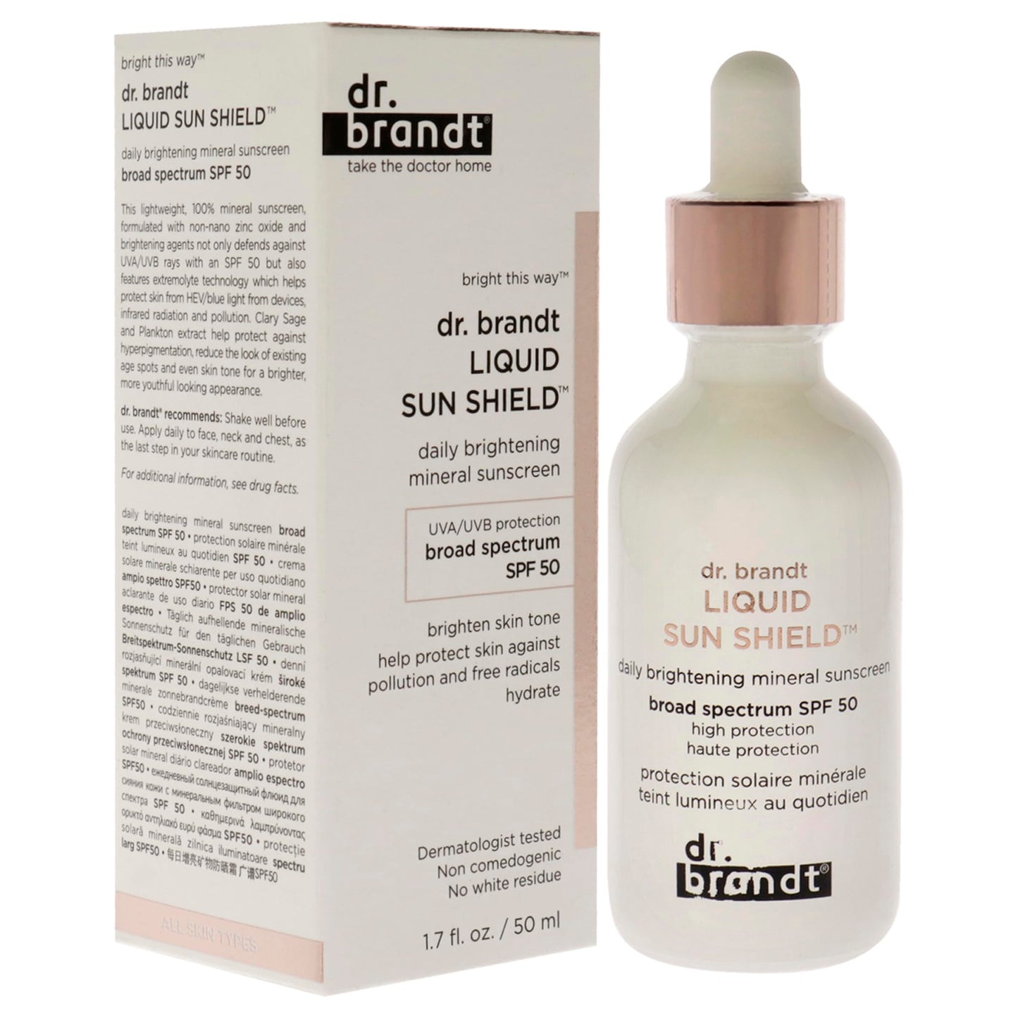 Dr. Brandt Liquid Sun Shield. SPF 50 UVA/UVB Mineral Face Sunscreen. HEV/Blue Light, Infrared and Pollution Protection. Non-Nano Zinc Oxide, Reef-Safe Beauty & Personal Care Dr. Brandt Skincare