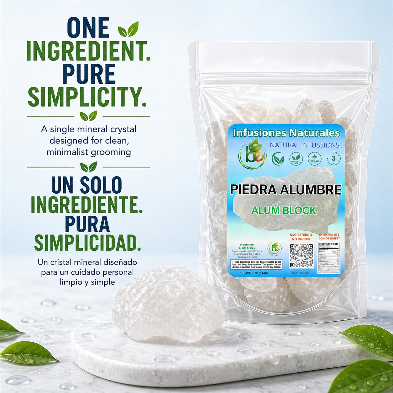 Alum Stone (Piedra de Alumbre) - 4 oz - Multi-Purpose Crystal for Skin Care and Healing - Natural Deodorant & Antiperspirant - Shaving Stone: Beauty and Personal Care B-Experts