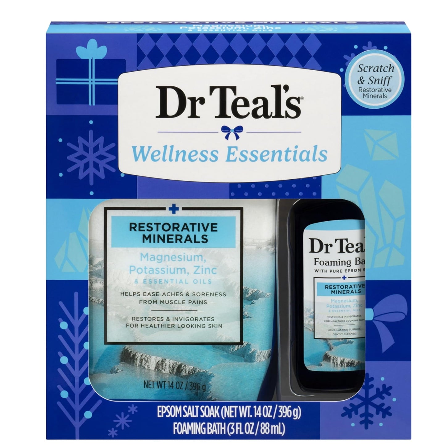 Dr Teal's Holiday Limited Edition Bath Gift Set - Epsom Salt Soak and Foaming Liquid, 14 oz Salt, 3 fl oz Bath (Fresh Minerals) Beauty and Personal Care Dr Teal's