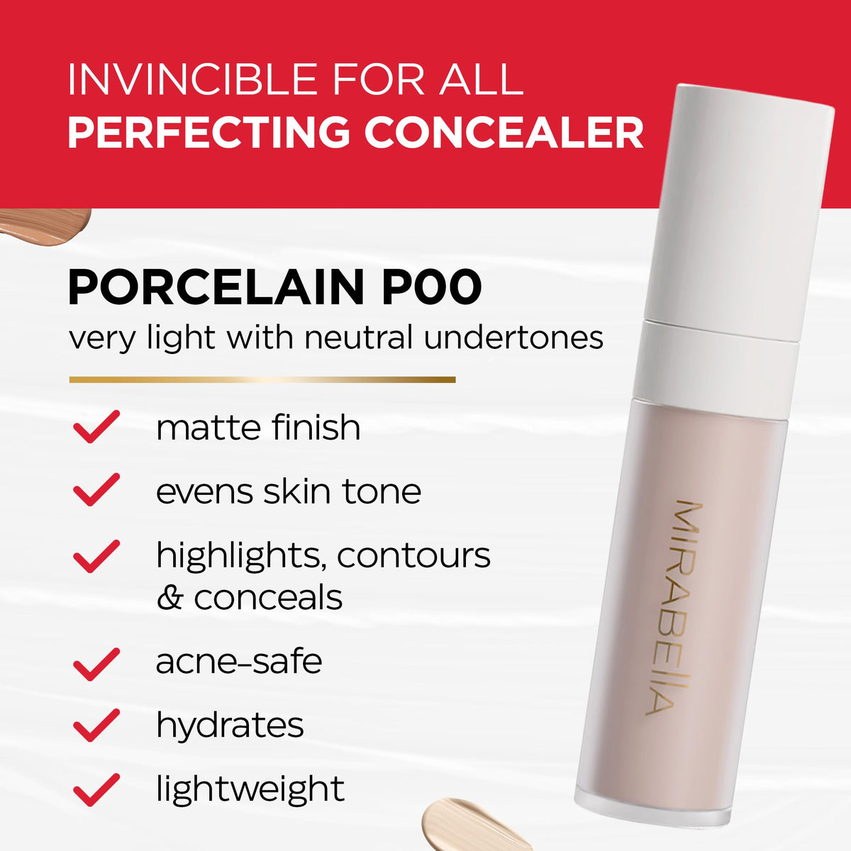 Mirabella Invincible For All Perfecting Under Eye Concealer Full Coverage - Hydrating Makeup Concealer for Dark Circles, Fine Lines & Wrinkles Beauty & Personal Care Mirabella