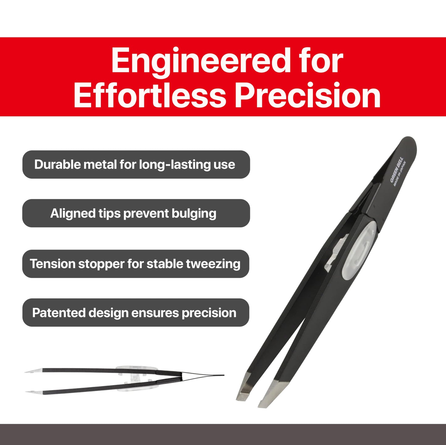 SEKI EDGE SS-518 Amazing Tweezer - Slant Tip with Tension Stopper - Stainless Steel -Black- Crafted with Patented Spring Technology for Precision Beauty and Personal Care Seki EDGE