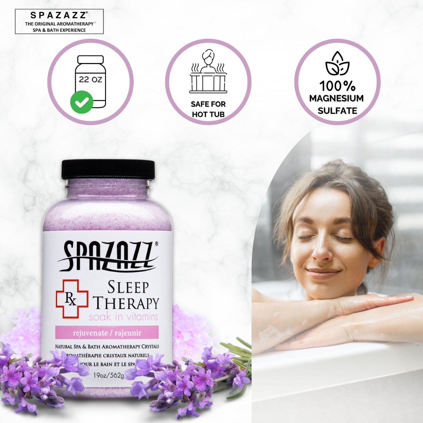 Spazazz Aromatherapy Salt Crystals 19oz - Sleep Therapy - Hot Tub & Bath Soak - Spazazz Hot Tub Crystals are Oil-Free & Safe for All Spas Beauty and Personal Care Spazazz