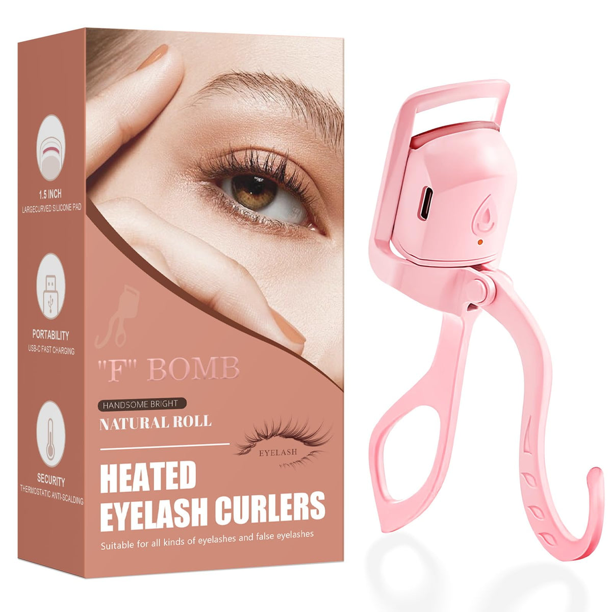 C-Shaped Heated Eyelash Curler Fast Heat Up in 5s - Rechargeable Electric Eyelash Curler for 24H Long Lasting Curls - Safe Anti-Burn Lash Curler