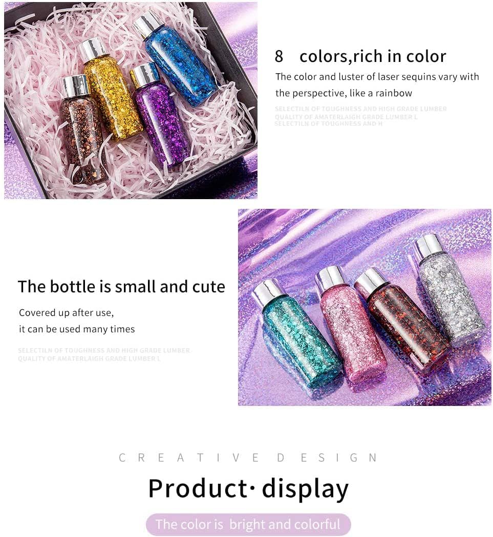 Body Glitter Gel Nail Hair Body Face Flash Eye shadow Glitter Cream Chunky Glitter Mermaid Scale Sequins Festival Painting Decoration Makeup (Pink) Beauty & Personal Care AKARY