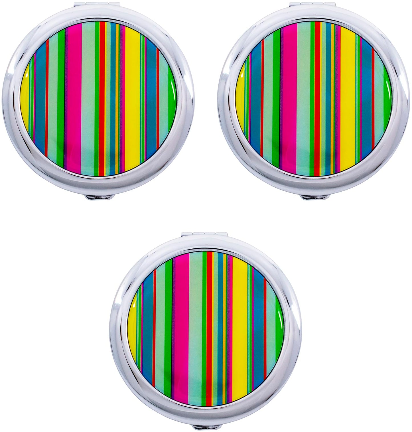 Stephanie Imports Set of 3 Double Sided Magnifying Round Compact Mirrors with Printed Insert (Colorful Stripes) Beauty & Personal Care Stephanie Imports