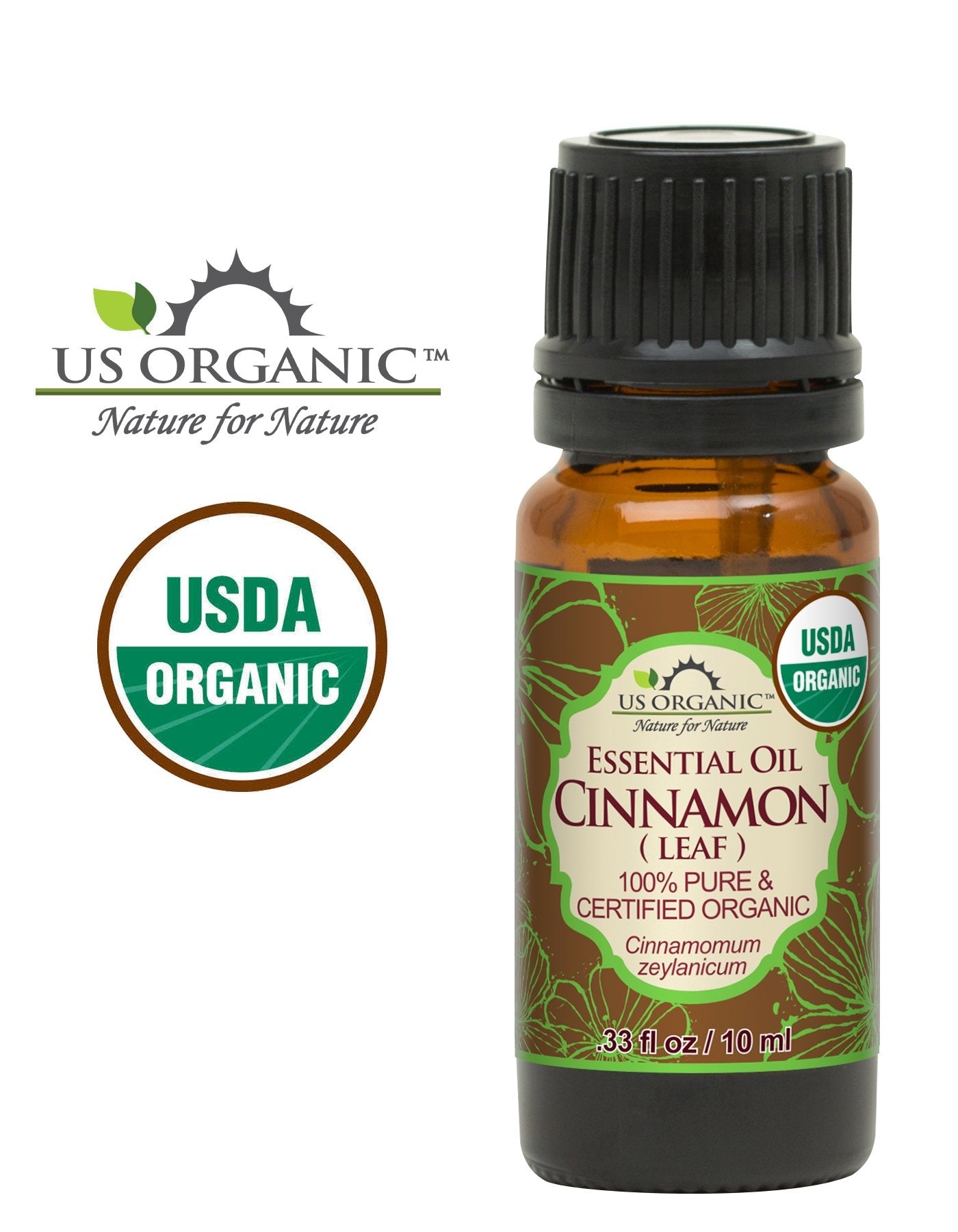 US Organic 100% Pure Cinnamon Leaf Essential Oil - USDA Certified Organic, Steam Distilled - W/Euro Dropper (More Size Variations Available) (10 ml Beauty & Personal Care US Organic