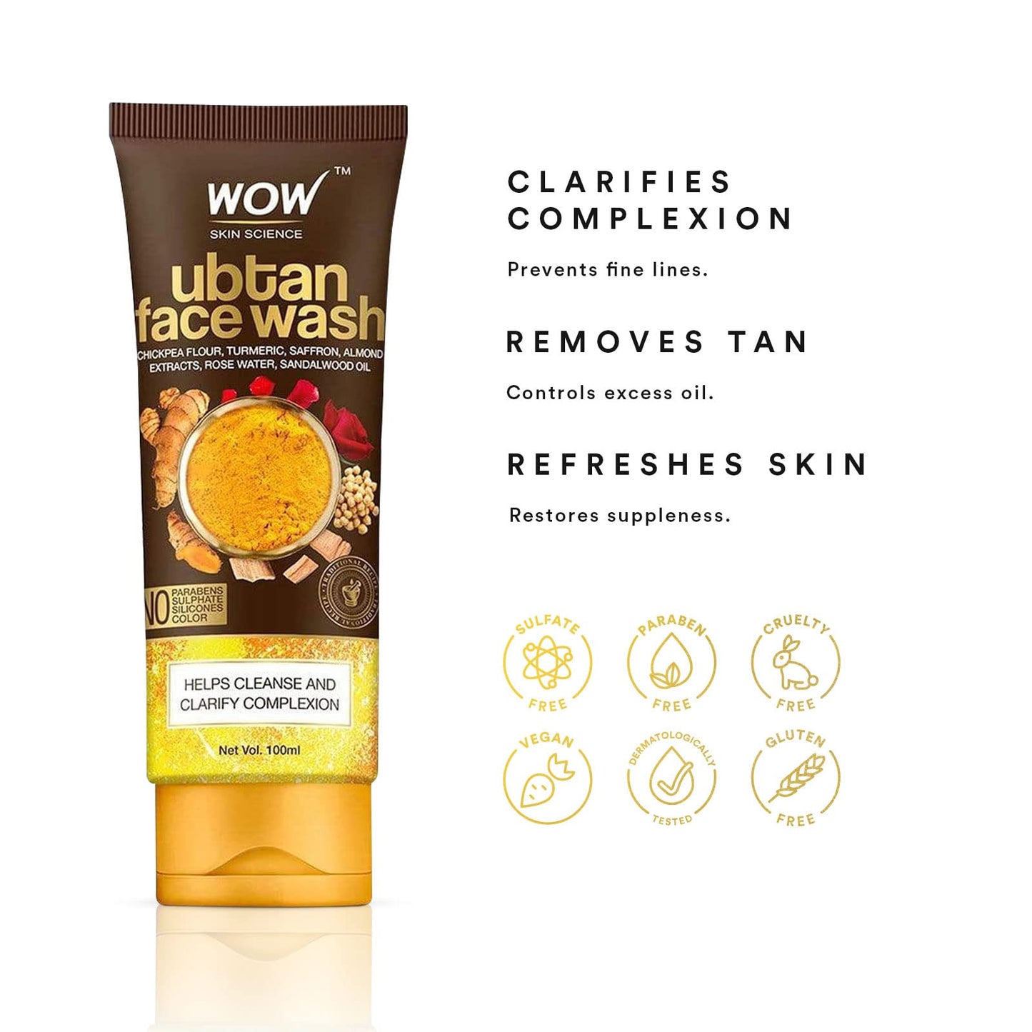 WOW Skin Science Ubtan Face Wash with Chickpea Flour, Turmeric, Moisturize Skin Help With Dryness - 100ml Beauty & Personal Care WOW Skin Science