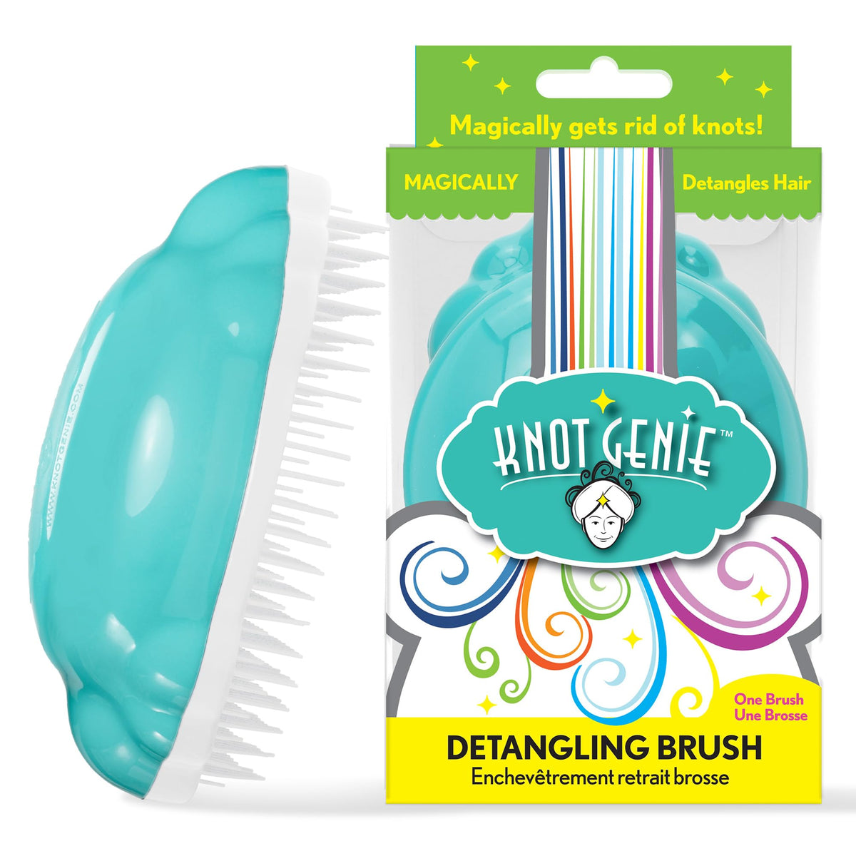 Knot Genie Detangling Hair Brush for Kids (Aquamarine Dream) | Original Full Size | Perfect for Curly Hair, Gently Separate Tangles, Leaves Hair