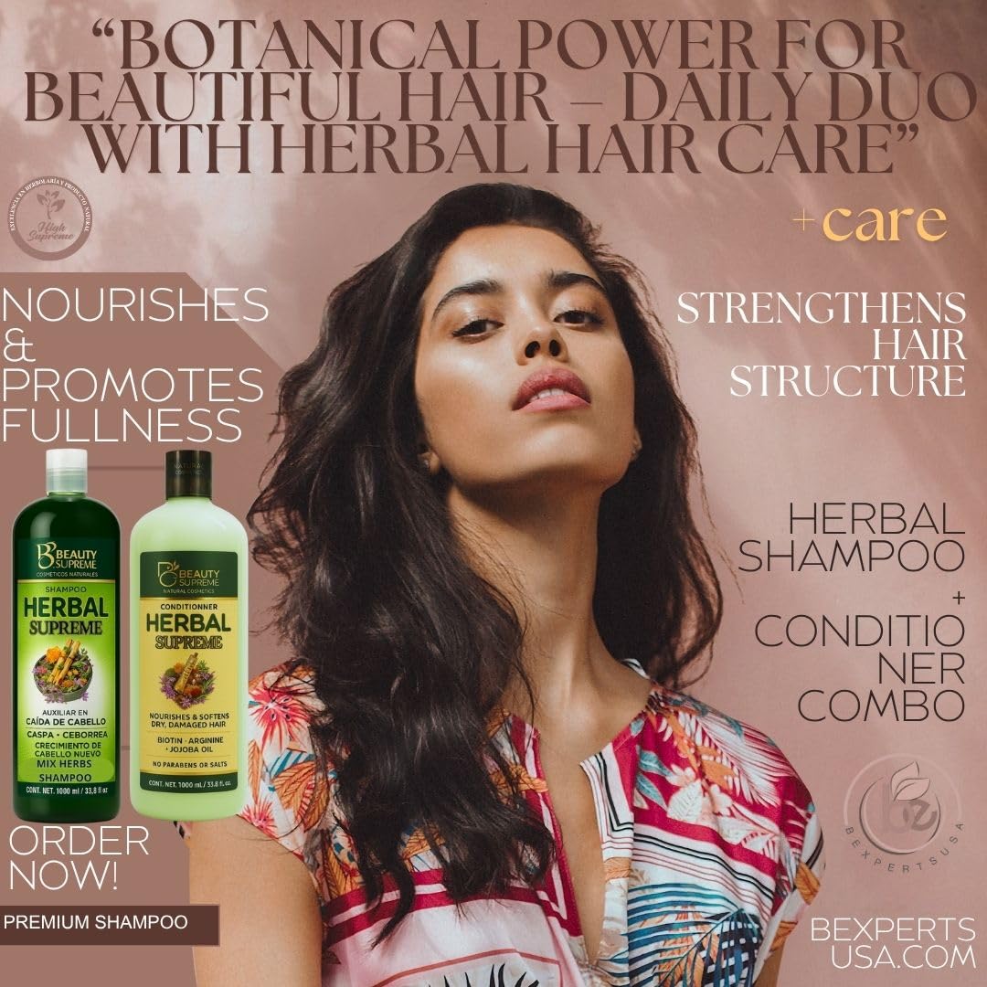 Herbal Shampoo + Conditioner Combo,1000 ml(33.8 fl oz)Each-W/Tepezcohuite,Nettle, Aloe Vera (Sábila),Neem, Rosemary,Horsetail & More-Natural Botanical Beauty & Personal Care HIGH SUPREME