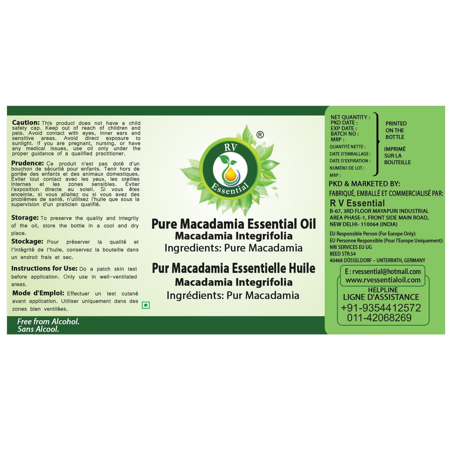 R V Essential Pure Macadamia Essential Oil 630ml (21oz)- Macadamia Integrifolia (100% Pure and Natural Therapeutic Grade) Beauty and Personal Care R V Essential