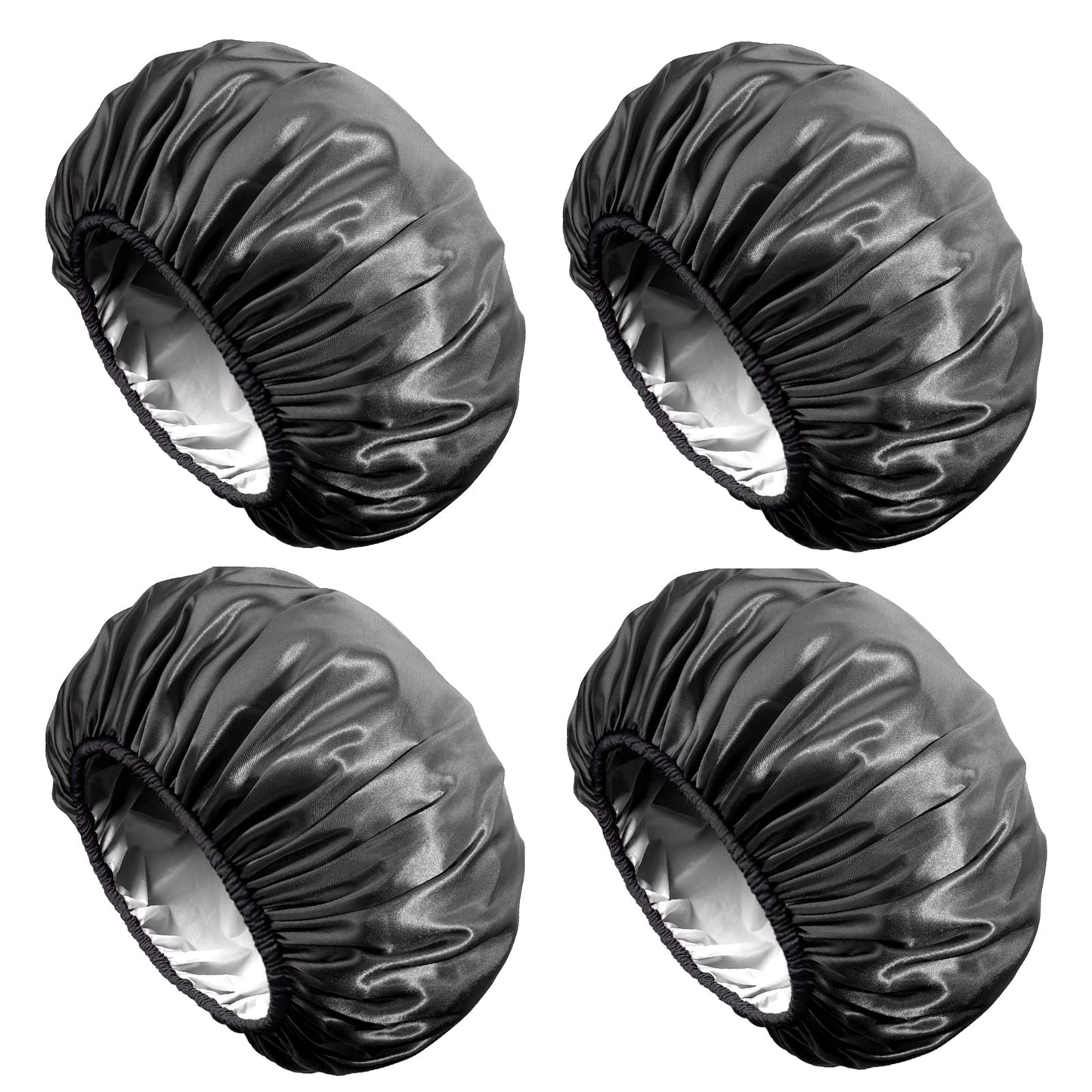 Aquior Shower Cap, Extra Large Shower Cap for Men, Satin EVA Double Layer Waterproof Reusable Hair Cap for Women Long Hair(All Black 4 Pack) Beauty & Personal Care Aquior