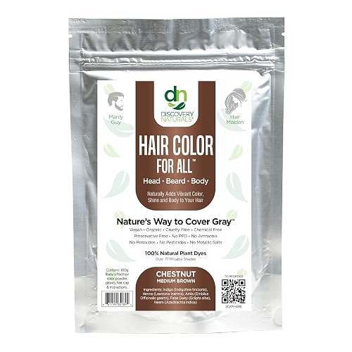 Chestnut Medium Brown Henna Hair Color For All Kit | 100% All Natural Hair Dye & Beard Dye Powder Kit Organic, Herbal & Vegan Chemical & Cruelty Free Beauty & Personal Care Discovery Naturals