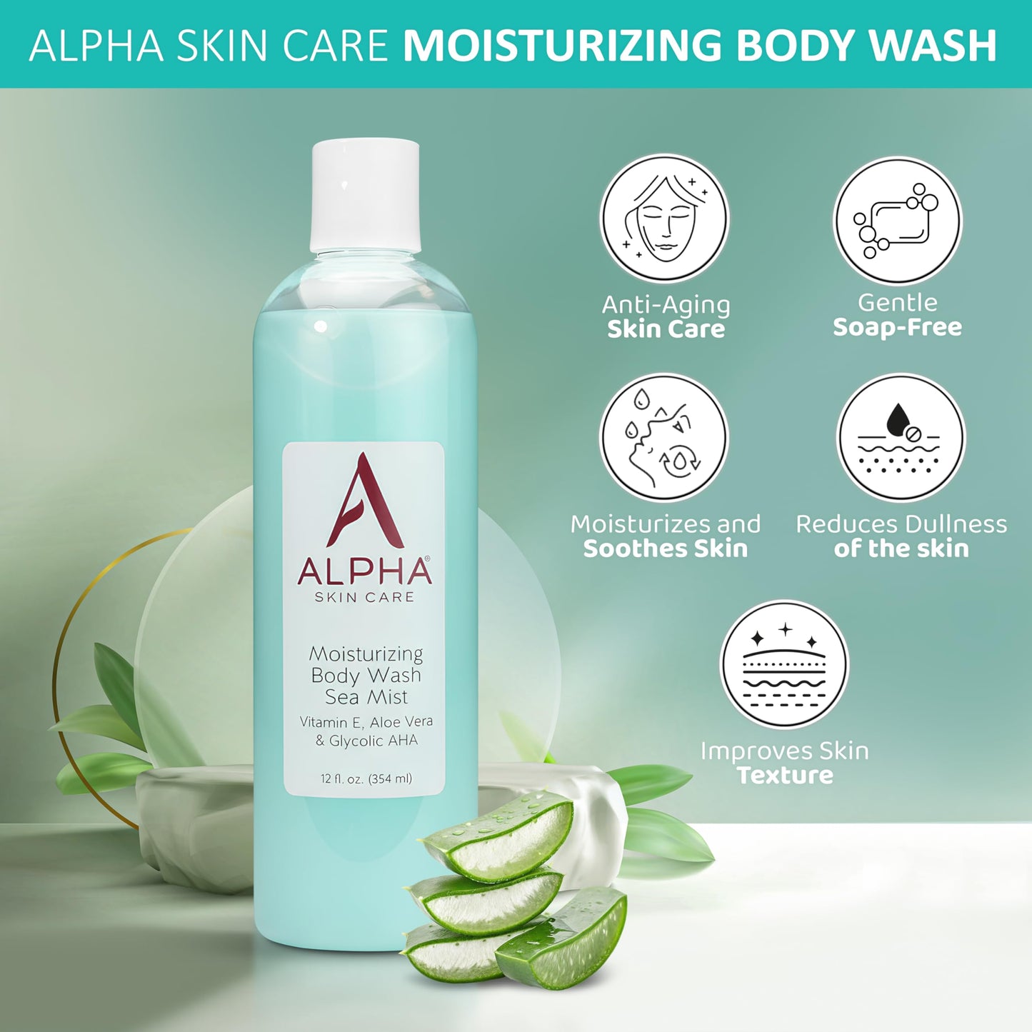 Alpha Skin Care Moisturizing Body Wash, Gentle Soap-Free Anti-Aging Formula, Glycolic AHA, Vitamin E & Aloe Vera, Conditions & Soothes, All Skin Types Beauty & Personal Care Alpha