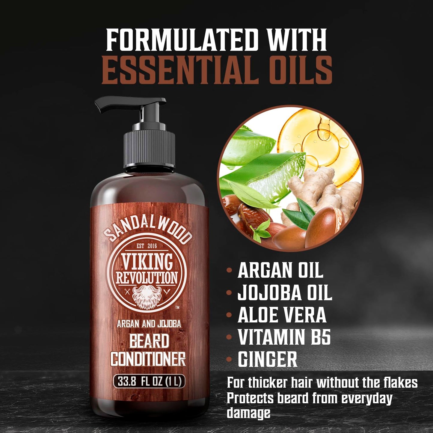 Viking Revolution Sandalwood Beard Conditioner for Men with Argan Oil and Jojoba Oil - Beard Softener and Strengthener Natural Beard Conditioner Beauty & Personal Care Viking Revolution